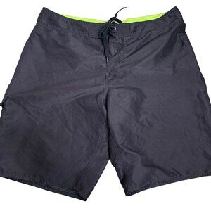 Hang Ten Board Shorts Swim Trunks Surf 36 Black Drawstring Hook Loop Closure